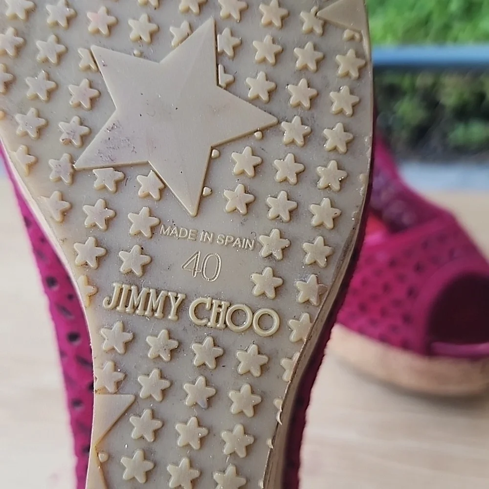 JIMMY CHOO 'PAPINA' BERRY WINE SUEDE CORK WEDGE Size 40